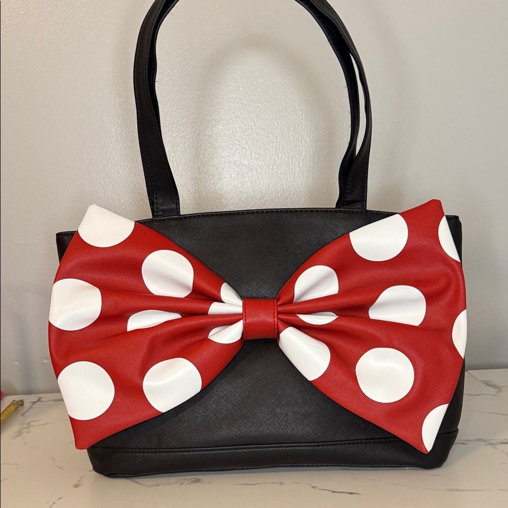 Disney Minnie Mouse Polka Dot Bow Black Handbag